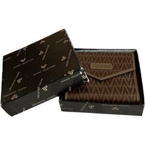 Mario Valentino Vintage Brown PVC Logo Wallet, 4.25"x4"x1"